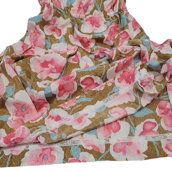 Vintage 70's Drop Waist Pleated Satiny Floral Dress Size Small - Picture 9 of 10